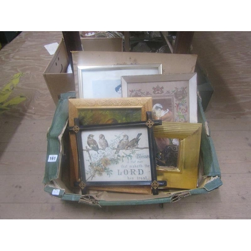 161 - BOX TO INCL VINTAGE ADVERTISING PICTURE; OILS, WATERCOLOUR ETC