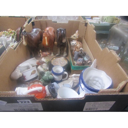 223 - BOX OF PORCELAIN ANIMALS TO INCL BESWICK HORSES