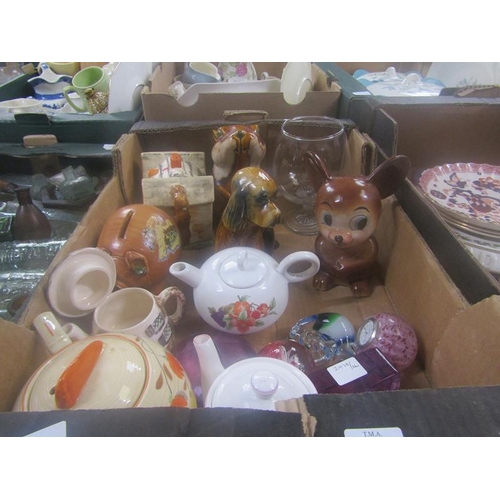 225 - BOX TO INCL MIXED TEAWARES, CRYSTAL GLASS ETC