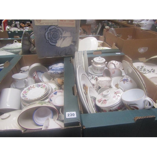 230 - TWO BOXES OF MIXED TEA AND TABLEWARES