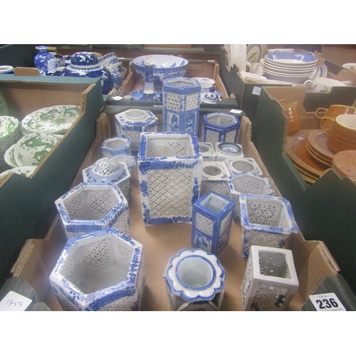 236 - BOX OF ORIENTAL B&W PLANTERS AND VASES