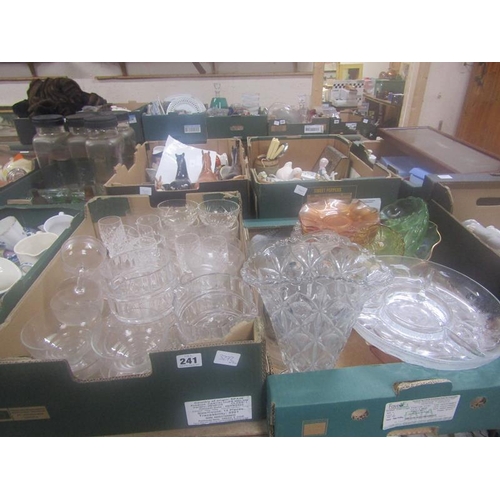 241 - TWO BOXES OF MIXED GLASSWARE - COLOURED AND CRYSTAL