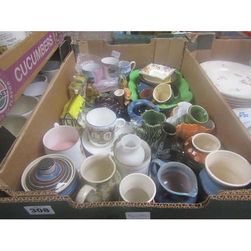 308 - BOX OF MIXED CERAMICS TO INCL TEAWARES, ORNAMENTS ETC