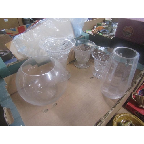 323 - BOX OF CRYSTAL VASES ETC