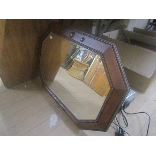 341 - ART DECO STYLE OAK FRAMED OCTAGONAL WALL MIRROR