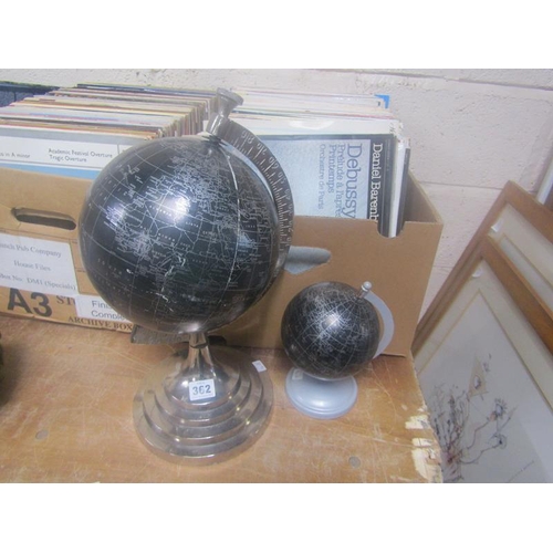 362 - TWO METAL MOUNTED GLOBES