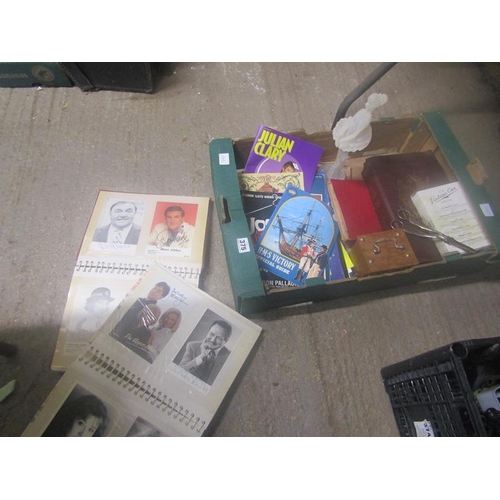 375 - BOX OF MISC TO INCL BIBLE, BALLERINA FIGURE, ETC