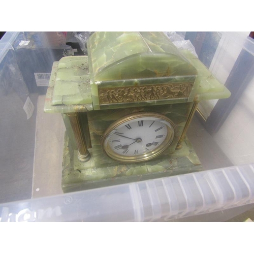 418 - TWO VICTORIAN SLATE AND ONYX MANTEL CLOCKS