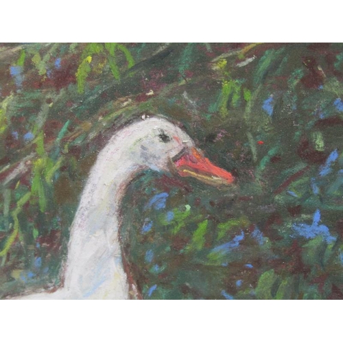 1201 - JEAN WILLIS -  DUCKS AND GEESE AT DEDHAM, MIXED MEDIA, F/G, 20CM X 32CM