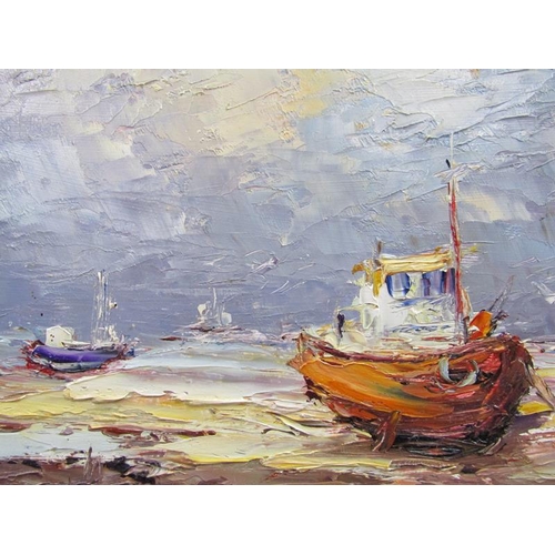 1202 - WALTER BERZINS - AFTER THE STORM, PALETTE KNIFE OIL ON BOARD, FRAMED, 30CM X 38CM