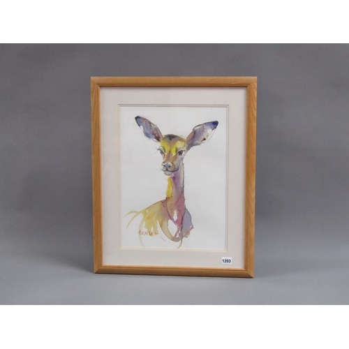 1203 - HAZEL SALT - YOUNG DEER, WATERCOLOUR, F/G, 45CM X 33CM