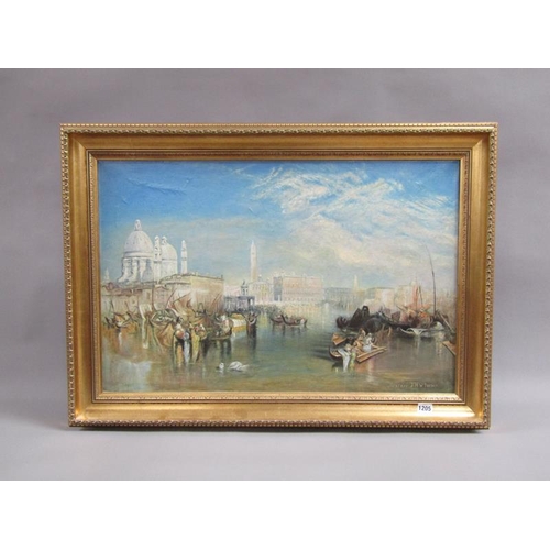 1205 - C IRONS, AFTER JMW TURNER - THE LAGOON, VENICE, OIL ON CANVAS, FRAMED, 49CM X 75CM