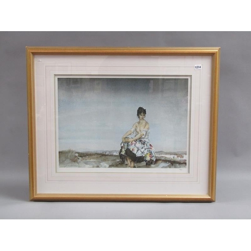 1214 - WILLIAM RUSSEL FLINT LIMITED - A LADY SEATED IN A ROCKY LANDSCAPE, EDITION PRINT, 265/850, F/G, 46CM... 