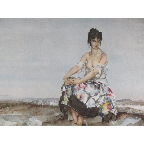 1214 - WILLIAM RUSSEL FLINT LIMITED - A LADY SEATED IN A ROCKY LANDSCAPE, EDITION PRINT, 265/850, F/G, 46CM... 