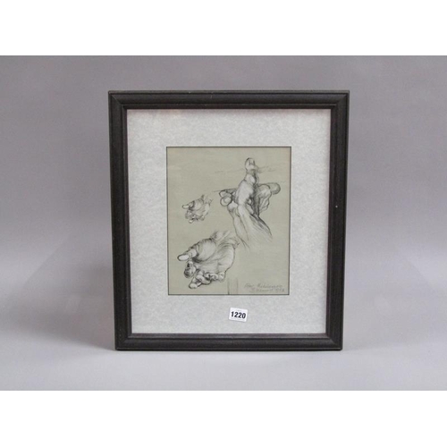 1220 - BYRON HOWARD, AFTER MICHELANGELO - THE HAND, PENCIL SKETCH, SIGNED, FRAMED, 26CM X 21CM