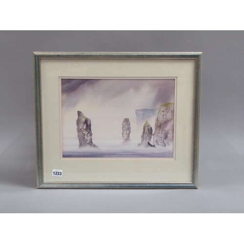 1223 - DAVID DIXON - ELEGUG STACK - CASTLE MARTIN, SIGNED WATERCOLOUR, F/G, 25CM X 34CM