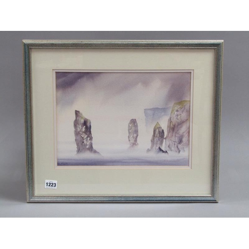 1223 - DAVID DIXON - ELEGUG STACK - CASTLE MARTIN, SIGNED WATERCOLOUR, F/G, 25CM X 34CM