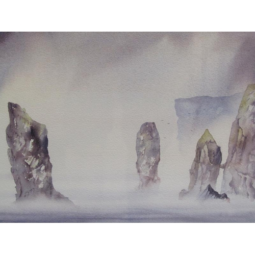 1223 - DAVID DIXON - ELEGUG STACK - CASTLE MARTIN, SIGNED WATERCOLOUR, F/G, 25CM X 34CM