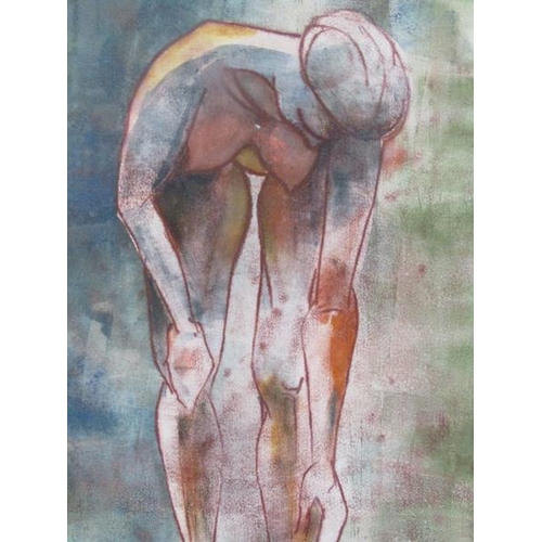 1227 - UNSIGNED CONTEMPORARY - NAKED LADY, COLOURED PRINT, F/G, 56CM X 41CM