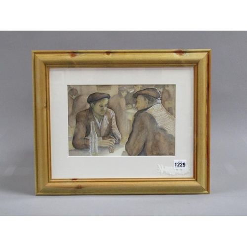 1229 - ERIN RICHARDSON - AS SERIOUS DISCUSSION, SIGNED WATERCOLOUR, F/G, 17CM X 26CM