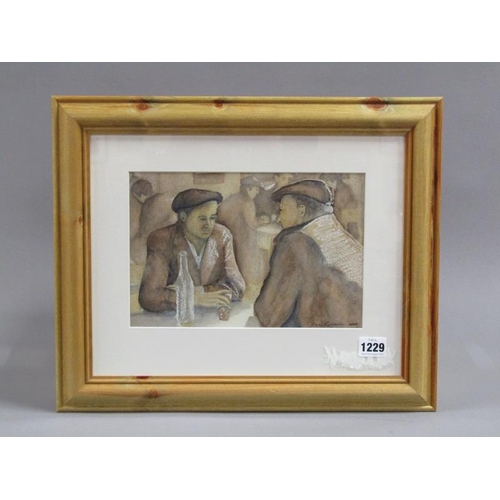 1229 - ERIN RICHARDSON - AS SERIOUS DISCUSSION, SIGNED WATERCOLOUR, F/G, 17CM X 26CM