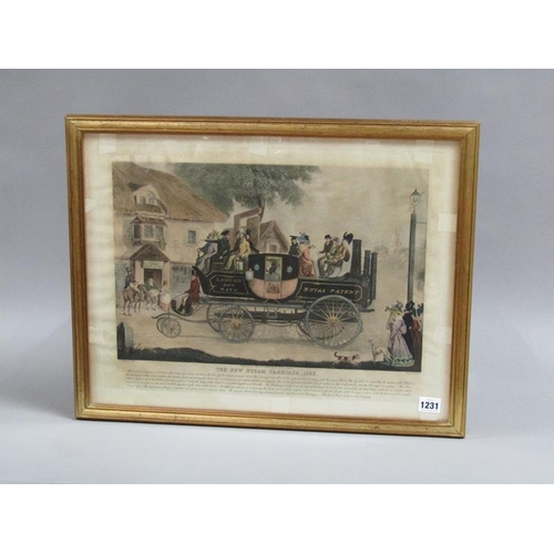 1231 - 19C COLOURED PRINT - THE NEW STEAM CARRIAGE 1828, F/G, 40CM X 53CM