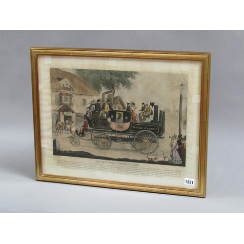 1231 - 19C COLOURED PRINT - THE NEW STEAM CARRIAGE 1828, F/G, 40CM X 53CM