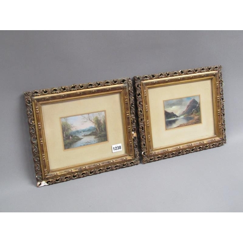 1238 - PAIR, LATE 19C/EARLY 20C FISHERMAN IN THE TWILIGHT & CONTINENTAL LAKE, SIGNED IN MONO, NH, EACH 9CM ... 