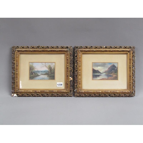 1238 - PAIR, LATE 19C/EARLY 20C FISHERMAN IN THE TWILIGHT & CONTINENTAL LAKE, SIGNED IN MONO, NH, EACH 9CM ... 