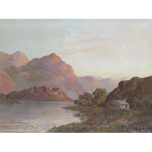 1242 - EF JAMIESON - COTTAGE IN A SCOTTISH LOCH, SIGNED OIL ON CANVAS, FRAMED, 40CM X 60CM