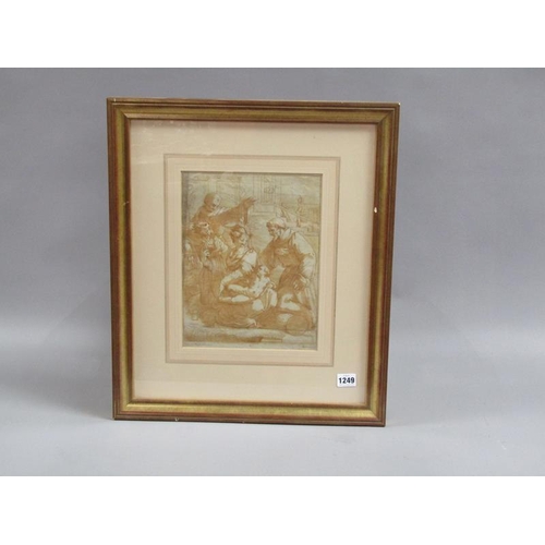 1249 - 19C SEPIA PRINT - THE ADORATION OF AN INFANT, F/G, 30CM X 22CM