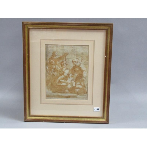 1249 - 19C SEPIA PRINT - THE ADORATION OF AN INFANT, F/G, 30CM X 22CM