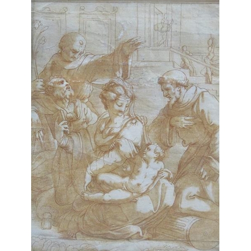 1249 - 19C SEPIA PRINT - THE ADORATION OF AN INFANT, F/G, 30CM X 22CM