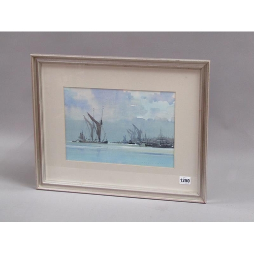 1250 - GORDAN HALES - A BUSY MOONLIT HARBOUR, SIGNED WATERCOLOUR, F/G, 21CM X 31CM