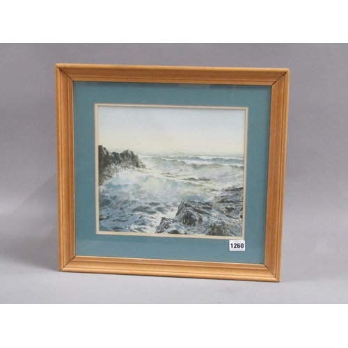 1260 - NOEL MORROW - SURGING WATERS, SIGNED WATERCOLOUR, F/G, 25CM X 29CM