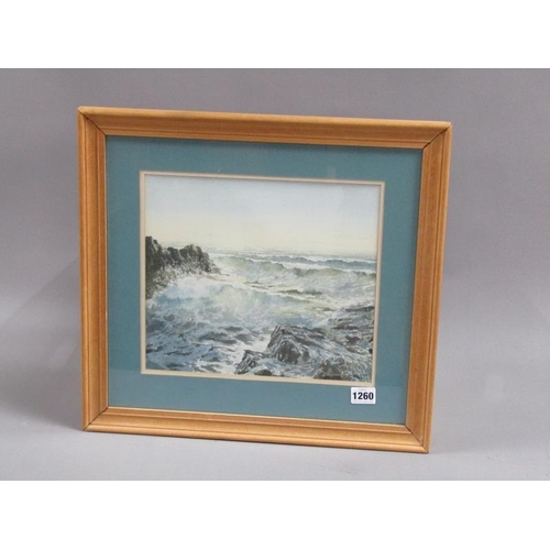 1260 - NOEL MORROW - SURGING WATERS, SIGNED WATERCOLOUR, F/G, 25CM X 29CM