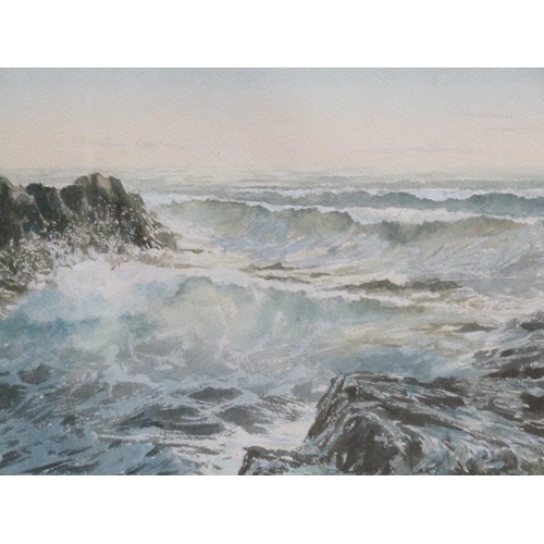 1260 - NOEL MORROW - SURGING WATERS, SIGNED WATERCOLOUR, F/G, 25CM X 29CM