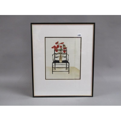 1261 - LEO MCDOWELL - THE CHAIR AND THE POPPIES, FRAMED LIMITED EDITION COLOURED PRINT 40/50, F/G, 34CM X 2... 