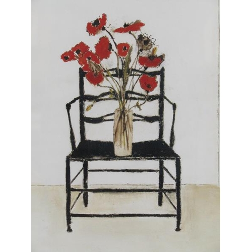 1261 - LEO MCDOWELL - THE CHAIR AND THE POPPIES, FRAMED LIMITED EDITION COLOURED PRINT 40/50, F/G, 34CM X 2... 