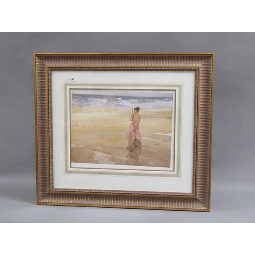 1265 - WILLIAM RUSSELL FLINT, LADY ON BEACH WITH SHRIMPING NET, LIMITED EDITION PRINT 343/650.  FRAMED 41 x... 