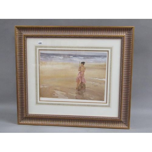 1265 - WILLIAM RUSSELL FLINT, LADY ON BEACH WITH SHRIMPING NET, LIMITED EDITION PRINT 343/650.  FRAMED 41 x... 