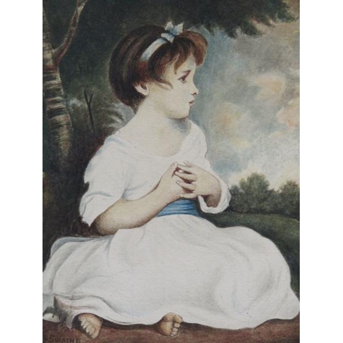 1266 - AGE OF INNOCENCE BY Y SWAINE, AFTER SIR JOSHUA REYNOLDS, SIGNED WATERCOLOUR.  F/G 17 x 14 cms