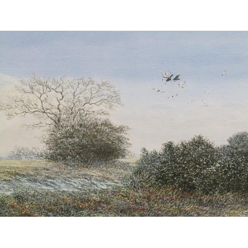 1270 - TWO PAINTINGS, COLD MORNING HOT TEMPERS, THETFORD HEATH SIGNED IN MONO VJ 1985 TOGETHER WITH FEBRUAR... 