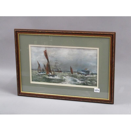 1271 - P SMEE 1913, SAILING VESSELS AND STEAMERS OFF PORTSMOUTH, SIGNED.  F/G 21 x 39 cms