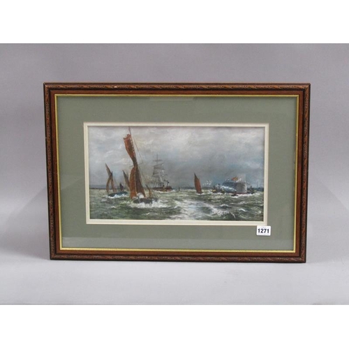 1271 - P SMEE 1913, SAILING VESSELS AND STEAMERS OFF PORTSMOUTH, SIGNED.  F/G 21 x 39 cms