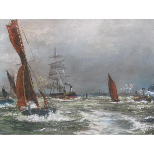 1271 - P SMEE 1913, SAILING VESSELS AND STEAMERS OFF PORTSMOUTH, SIGNED.  F/G 21 x 39 cms