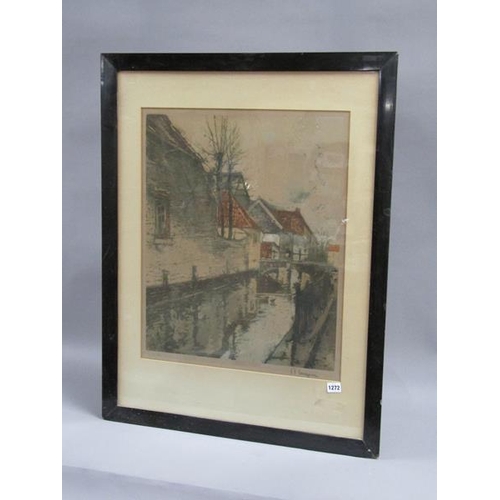 1272 - FIL(?) A BRUSSELS CANAL SCENE COLOURED PRINT F/G 60 x 50 cms