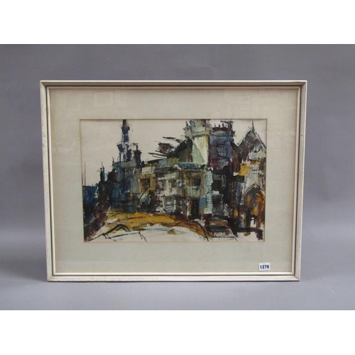 1276 - DONALD BOSHER, DEMOLITION WATERCOLOUR.  F/G  35 x 51 cms