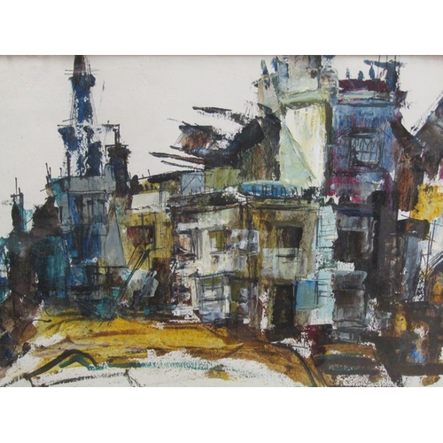 1276 - DONALD BOSHER, DEMOLITION WATERCOLOUR.  F/G  35 x 51 cms