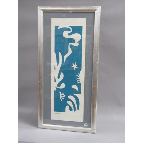 1279 - BLUE ON WHITE  PRINT AFTER H MATISSE, F/G 89 x 29 cms